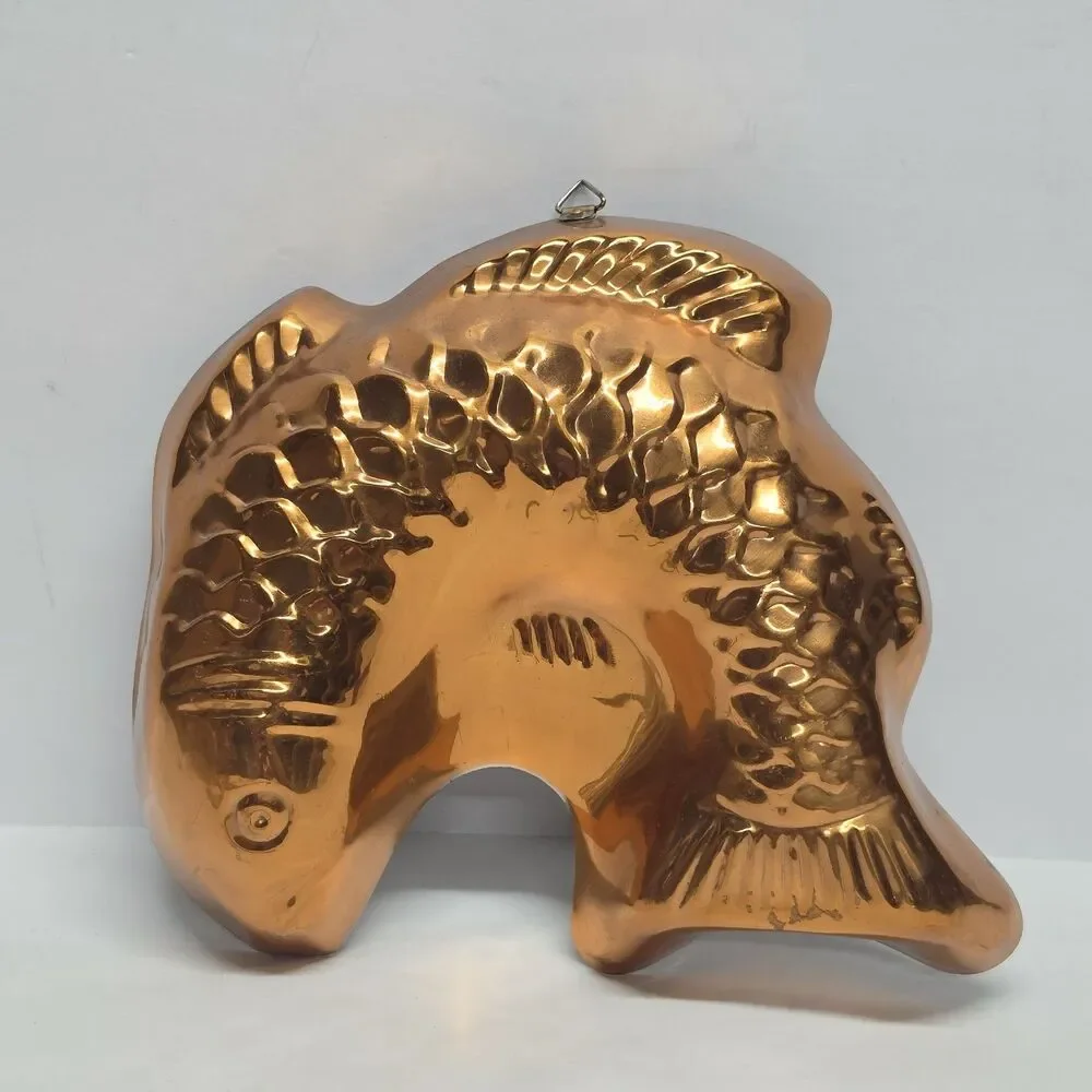 Vintage Koi Fish Copper Tin Retro Cake Pan Jello Mold Kitchen Wall Hanging Decor